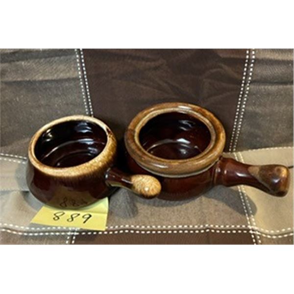 Vintage Brown Glaze Onion Soup Bowls with Handles.