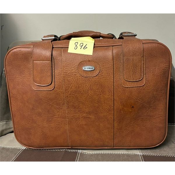 Vintage Jetliner Faux Leather Tan Suitcase, soft-sided.