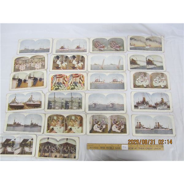 914. Lot of 23 Stereoview Antique Naval Cards