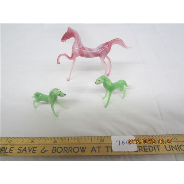 964. 1960's Art Glass Horse and Dogs
