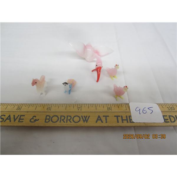 965. 1960's Miniature Art Glass Animals Horse and Birds