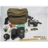 Image 1 : 971. Pentax MX 35 mm Camera Outfit Body, 3 Lenses, Flash, Case and Accessories Camera are Working Go