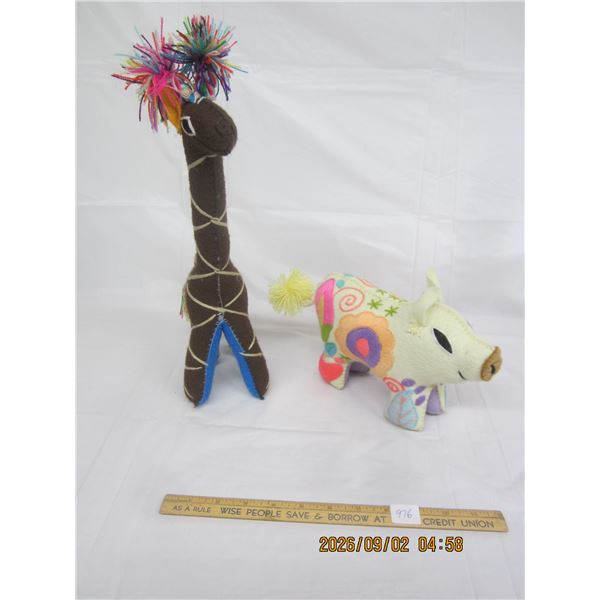 976. Vintage Mexican Folk Art Stuffed Animals Giraffe and Pig