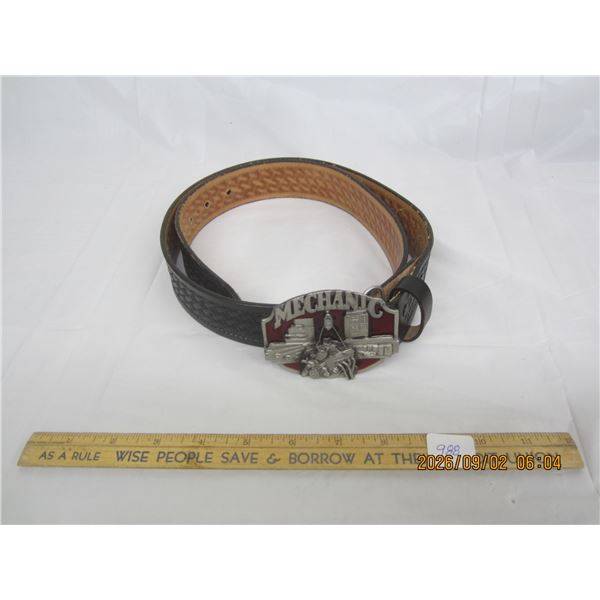 988. Almost New Leather Belt with a Quality Mechanic Belt Buckle