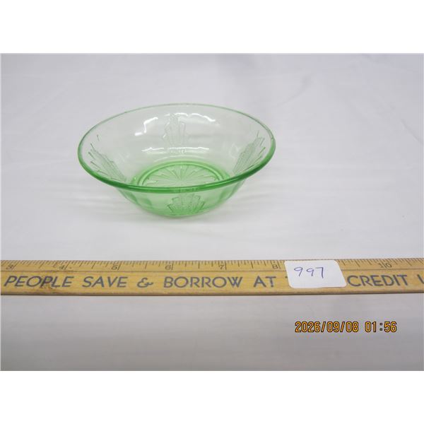 997. Small Antique Uranium Depression Glass Bowl Glows Green Under Light