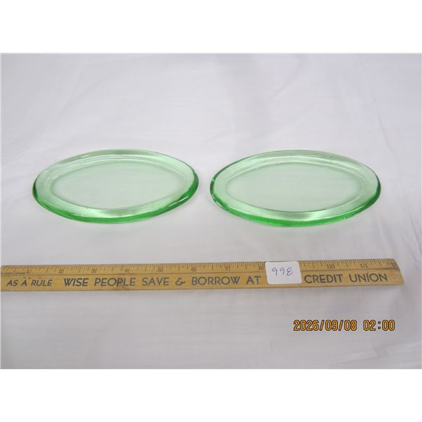 998. 2 Antique Small Uranium Glass Dishes Glows Green Under Light