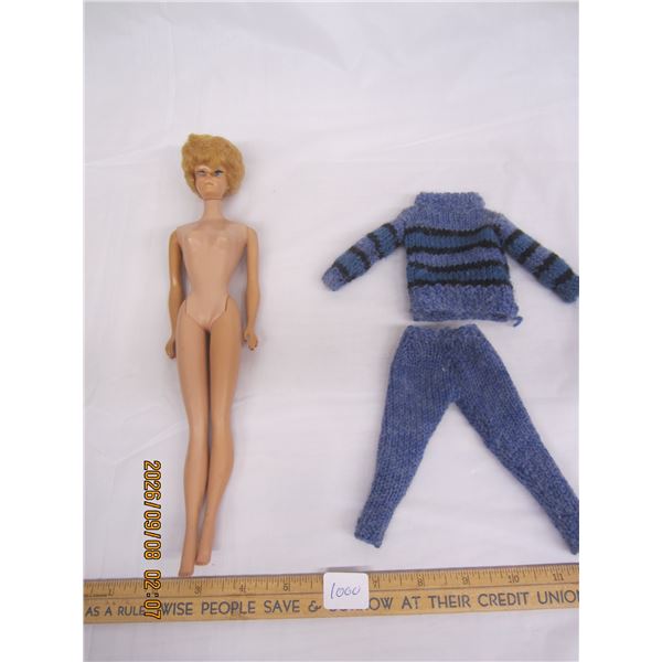 1000. Vintage 1960's Barbie Doll Bubble Cut Blonde Japan Mattel White Lips Dark Feet with Home Made 