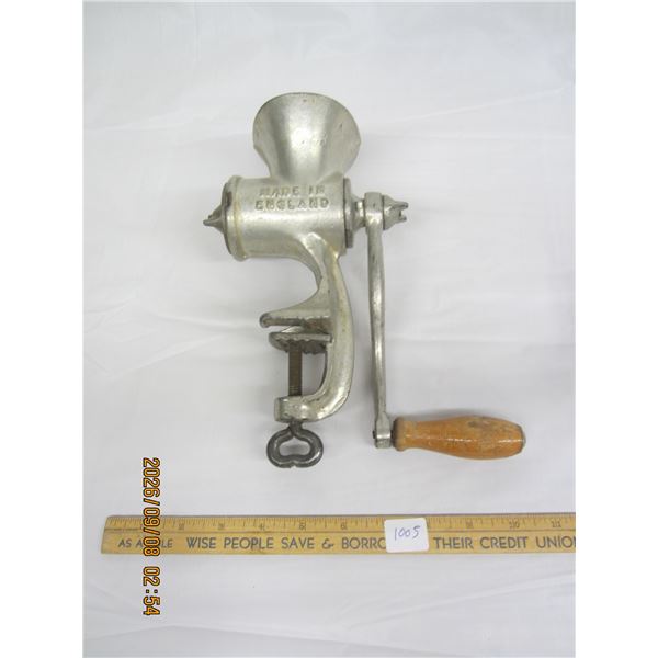 1005. Antique Table Mount Meat Grinder Good Condition