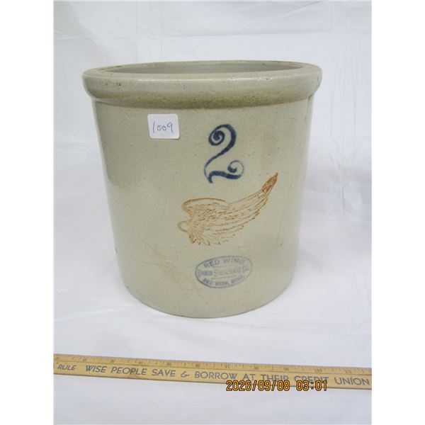 1009. Antique 2 Gallon Red Wing Crock