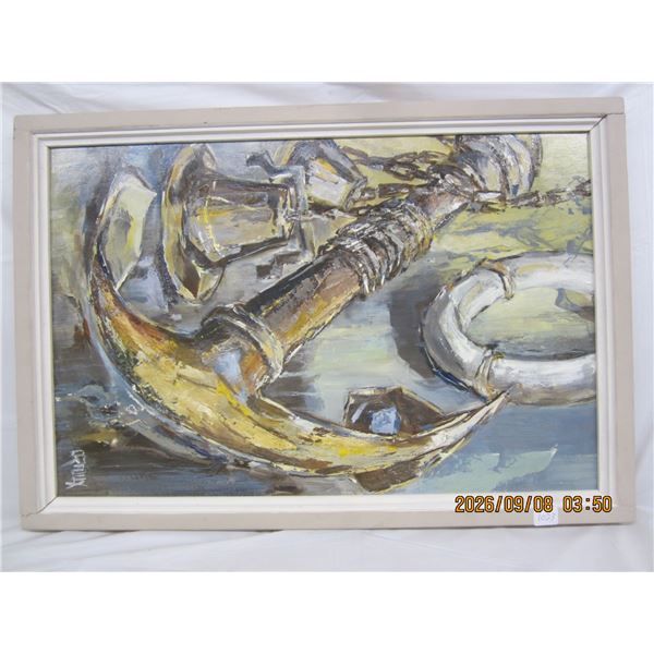 1023. Vintage Artist Signed Maritime Themed Oil Painting 24x18 inches