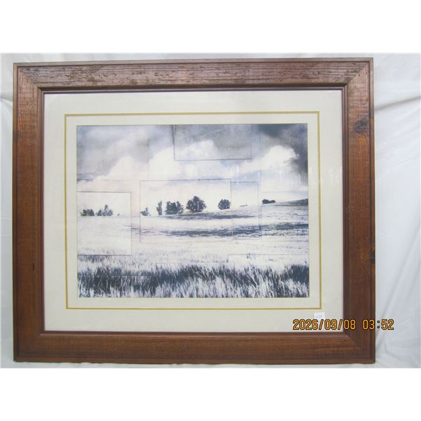 1024. Large Vintage Prairie Scene Print with a Barn Board Frame 33x 27 inches