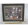 Image 1 : 1031. Vintage Guitar Print Framed