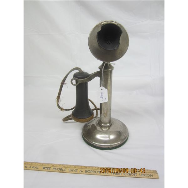1045. Antique Western Electric Candle Stick Telephone Nickle Over Brass