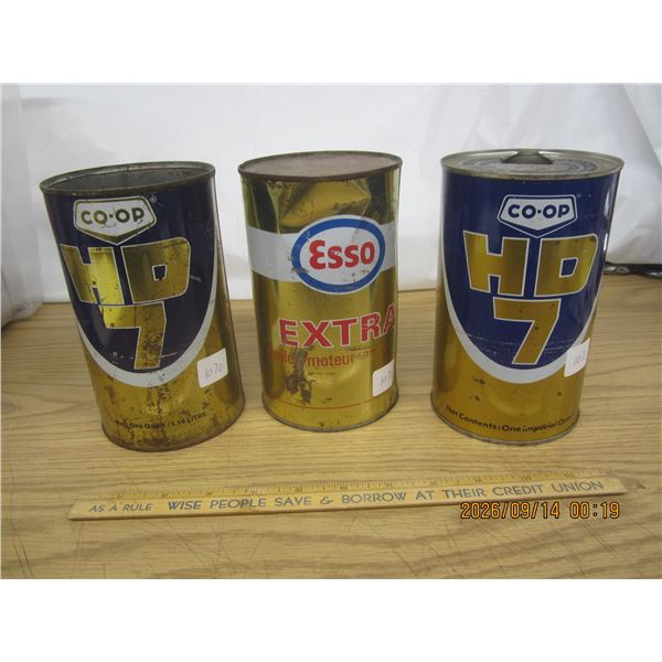 1070. 3 Vintage Oil Tins Co-op and Esso