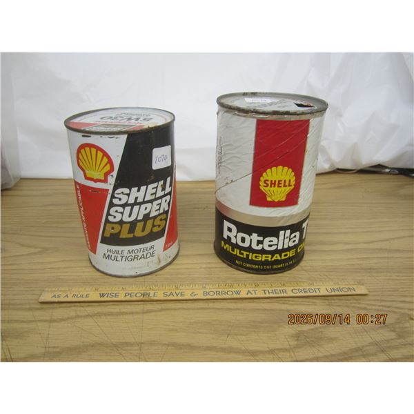 1074. 2 Vintage Shell Oil Cans 1 is Full