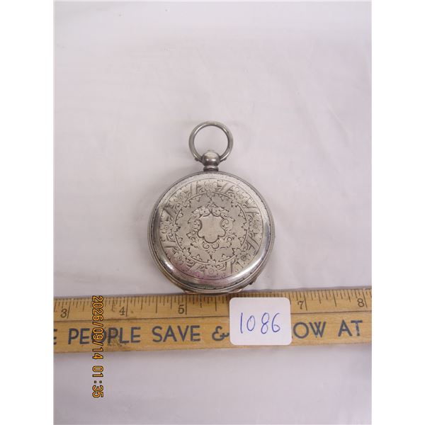 1086. Antique Sterling English Key Wind Double Door Pocket Watch Working no Key 126 grams