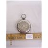 Image 1 : 1086. Antique Sterling English Key Wind Double Door Pocket Watch Working no Key 126 grams