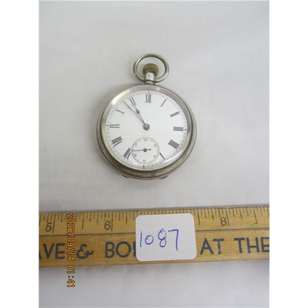 1087. Sterling Silver Antique Dress Size English Pocket Watch Great Condition Working 78 Grams