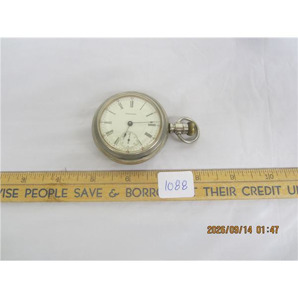1088. Antique Waltham Sidewinder Pocket Watch Working Silver Plated Case