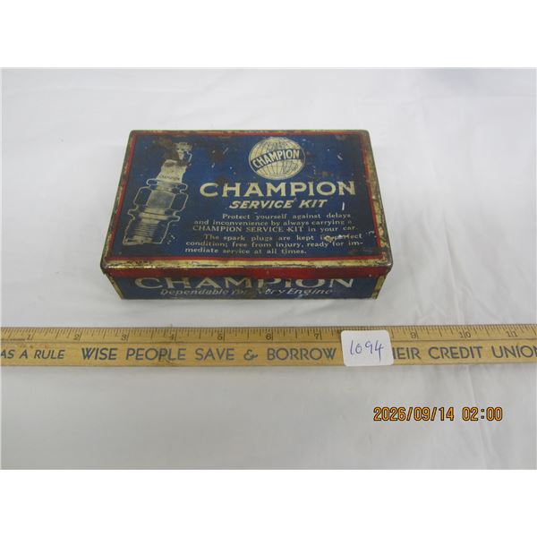 1094. Rare Antique Champion Spark Plug Service Kit Metal Box