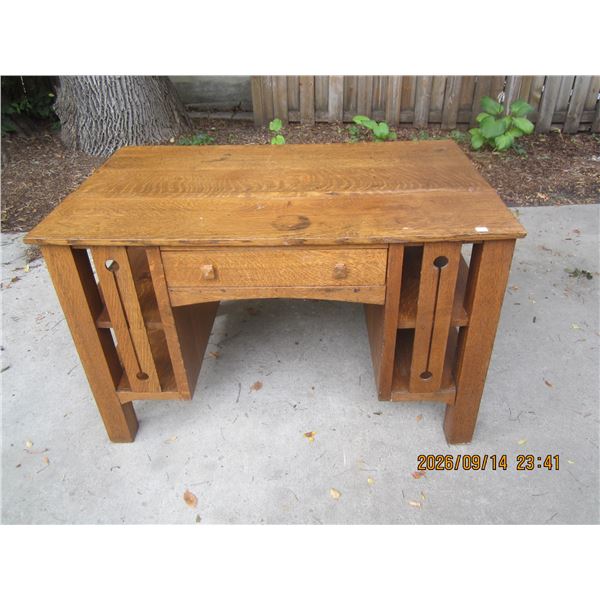 1108.Antique Quarter Cut Oak Library Desk Mission Style