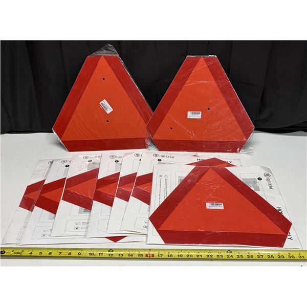 (6) Slow Moving Vehicle Triangle Safety Sign Stickers and (2) Metal One's.