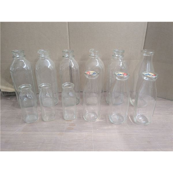Vintage Glass Milk/Cream Bottle Lot – (6) Large, (3) Small w/ Tops, (3) Cream