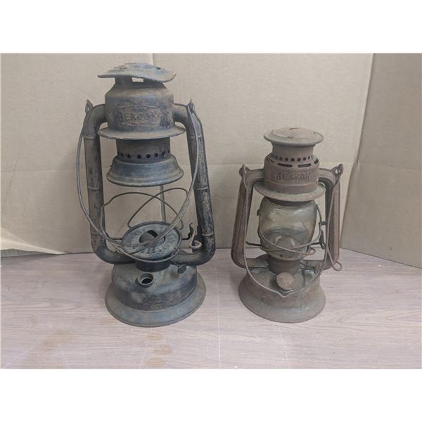 (2) Antique Beacon Lamps, one with cracked Globe
