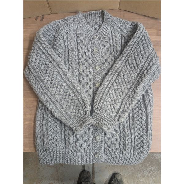 Handknit Grey Cabled Cardigan (Size L)