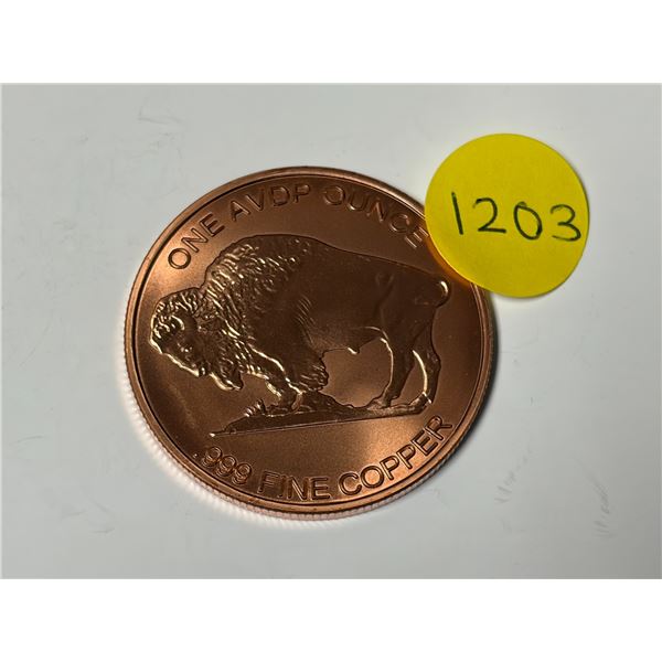 Liberty One AVDP Ounce Copper Coin - .999 Fine Copper.