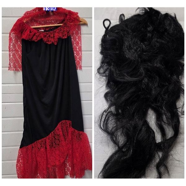 Spanish Senorita Halloween Costume w/ Black Wig