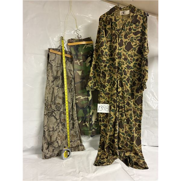Camo Coveralls (Large), (2) Pair Camo Pants (40W & XXL)