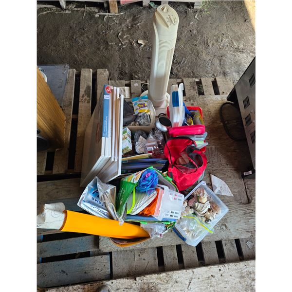 Lot of misc items, craft supplies, broken heater, seashells