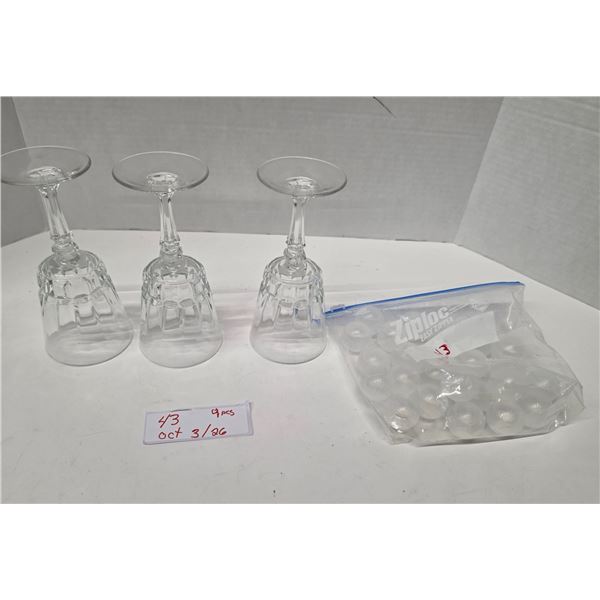 (3) Wine Glasses, Reuseable Ice Cubes (?)
