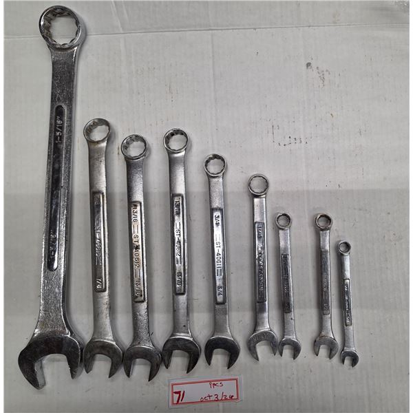 (9) Craftsman 12-point Wrenches, 3/8” to 1 5/16”
