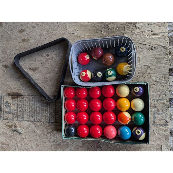 Assorted Billiard Balls w/ Triangle