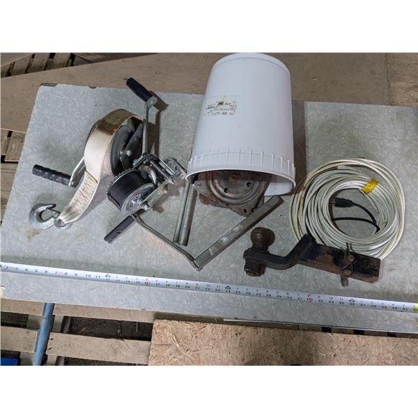 Misc. Lot inc. Trailer Hitch, Wires, Tie Down Ratchets & Straps, etc.
