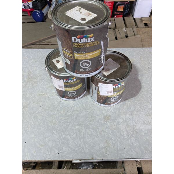 (3) Gallons Dulux Wood Stain, ST-2026 Teak (2 Unused, 1 Barely Used)