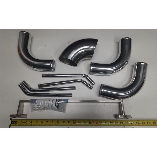 Polished aluminum intercooler piping kit with various bend angles and straight tubes and Large Towel