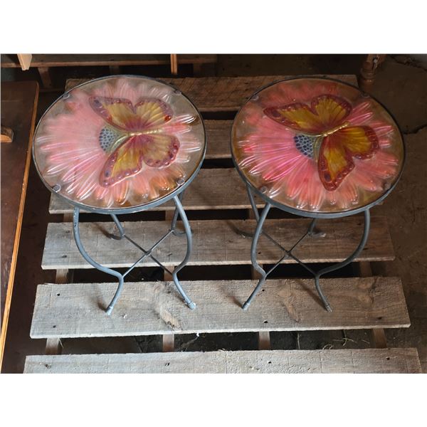 (2) Stained Glass Stools – 12”diam. x 21”H