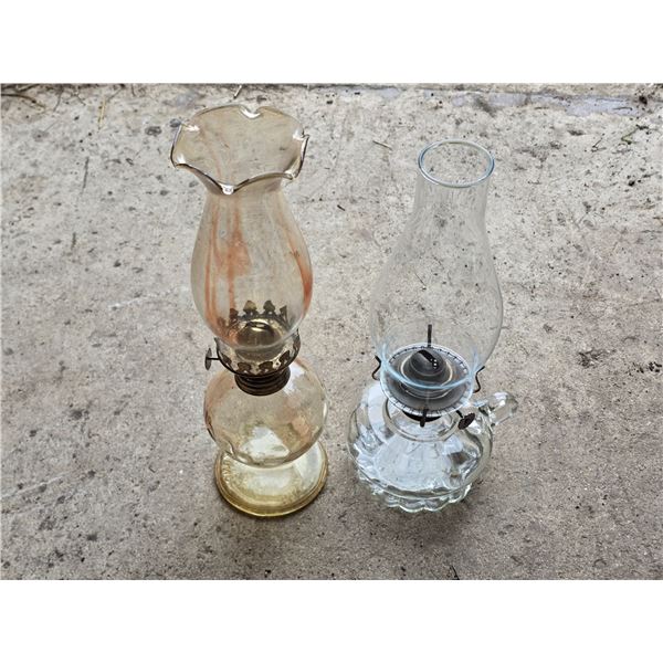 (2) Oil Lamps w/ Glass Chimneys