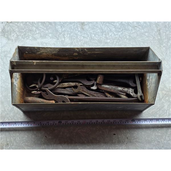 Tool box with antique wrenches