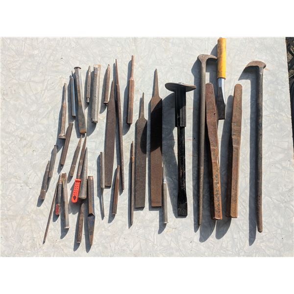 Lot of Metal Working Tools, Chisels, Punches, Files, etc.