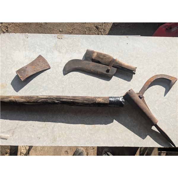 Vintage Logging Tool Lot – Cant Hook, Brush Axe Head, Axe Head