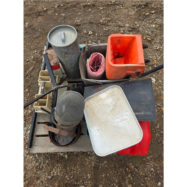 Pallet of misc items, sifts, gas can