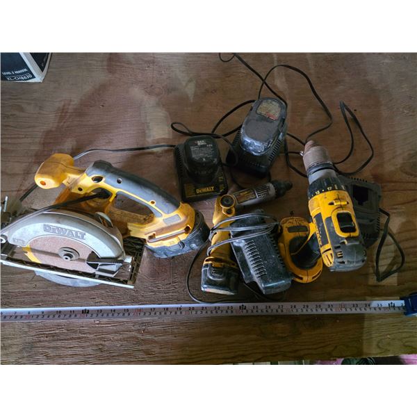 Dewalt power tools, circular saw, drill, chargers, batteries- most work- saw not tested
