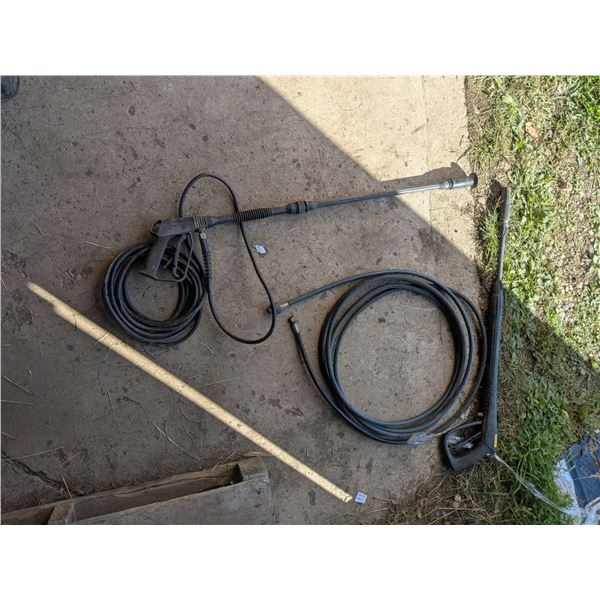 2 pressure washer wands with hoses