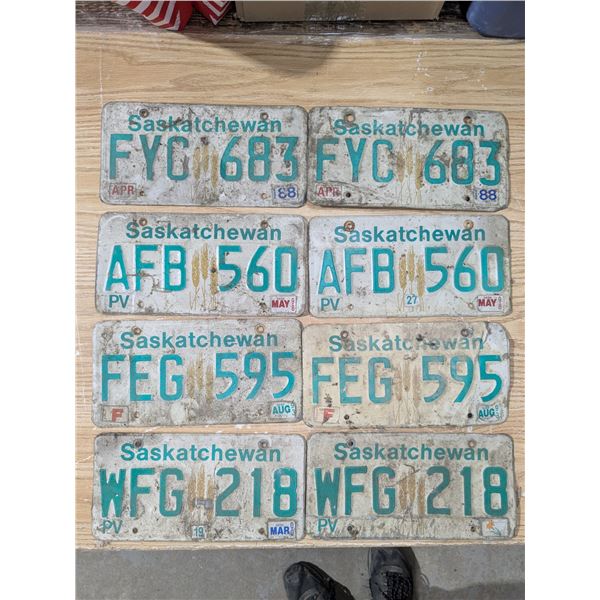 4 pairs of sask license plates