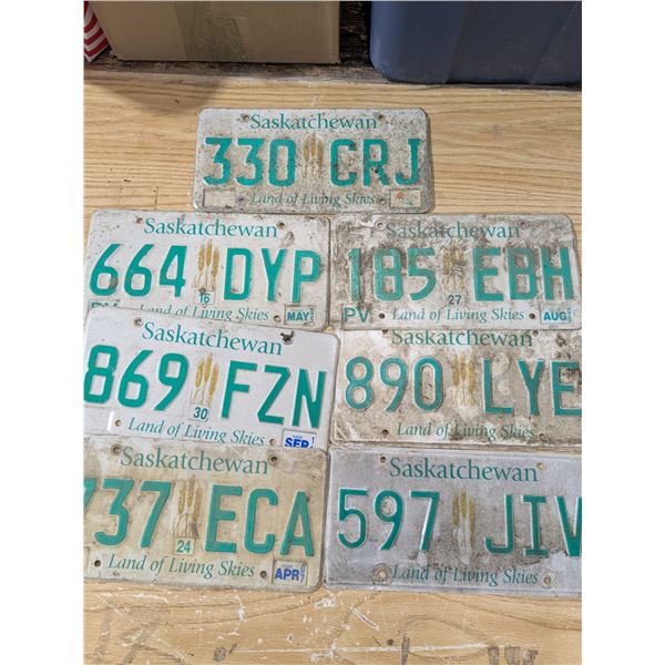 7 mixed sask license plates