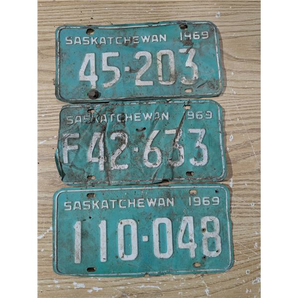3- 1969 sask license plates